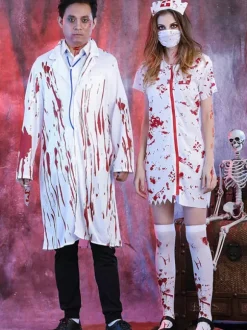Costume d'infirmière zombie effrayante pour Halloween pour adultes robe de médecin sanglante