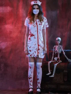 Costume d'infirmière zombie effrayante pour Halloween pour adultes robe de médecin sanglante