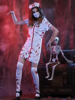 Costume d'infirmière zombie effrayante pour Halloween pour adultes robe de médecin sanglante