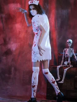 Costume d'infirmière zombie effrayante pour Halloween pour adultes robe de médecin sanglante