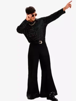 Costume Hippie Noir Vintage Ensemble Élégant Manches Longues Rétro Costumes Pour Homme