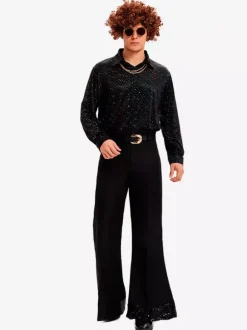 Costume Hippie Noir Vintage Ensemble Élégant Manches Longues Rétro Costumes Pour Homme
