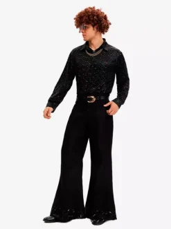 Costume Hippie Noir Vintage Ensemble Élégant Manches Longues Rétro Costumes Pour Homme