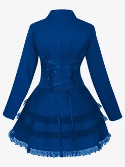 Costume mi-long punk gothique jacquard croisé pour femme manteau noir à queue d'hirondelle style européen et américain