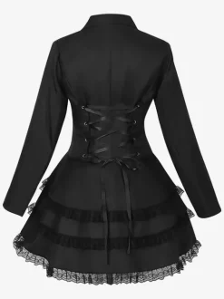 Costume mi-long punk gothique jacquard croisé pour femme manteau noir à queue d'hirondelle style européen et américain
