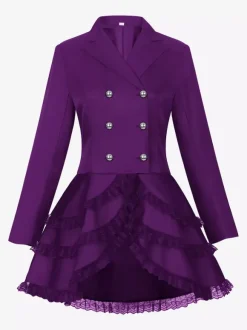 Costume mi-long punk gothique jacquard croisé pour femme manteau noir à queue d'hirondelle style européen et américain
