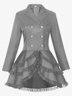 Costume mi-long punk gothique jacquard croisé pour femme manteau noir à queue d'hirondelle style européen et américain