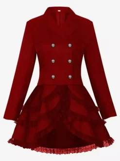 Costume mi-long punk gothique jacquard croisé pour femme manteau noir à queue d'hirondelle style européen et américain