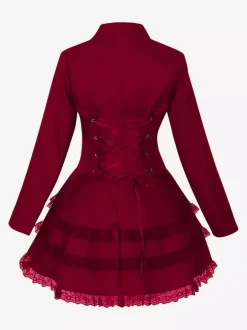Costume mi-long punk gothique jacquard croisé pour femme manteau noir à queue d'hirondelle style européen et américain