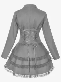 Costume mi-long punk gothique jacquard croisé pour femme manteau noir à queue d'hirondelle style européen et américain