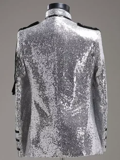 Costume rétro argenté Rococo Opéra manteau Court tissu uniforme hommes Déguisements Halloween