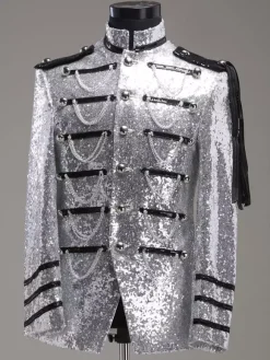 Costume rétro argenté Rococo Opéra manteau Court tissu uniforme hommes Déguisements Halloween