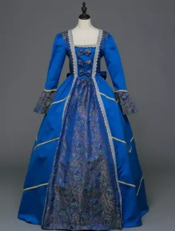 Costume rétro robe victorienne Opéra robes de bal baroque Mascarade bleu à manches longues Halloween Vintage Costume
