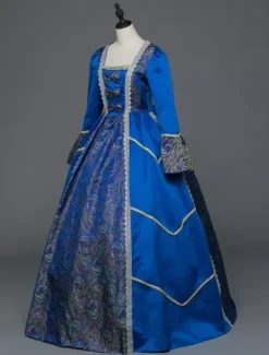 Costume rétro robe victorienne Opéra robes de bal baroque Mascarade bleu à manches longues Halloween Vintage Costume
