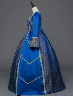Costume rétro robe victorienne Opéra robes de bal baroque Mascarade bleu à manches longues Halloween Vintage Costume