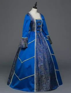 Costume rétro robe victorienne Opéra robes de bal baroque Mascarade bleu à manches longues Halloween Vintage Costume