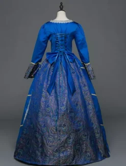 Costume rétro robe victorienne Opéra robes de bal baroque Mascarade bleu à manches longues Halloween Vintage Costume