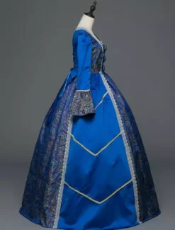 Costume rétro robe victorienne Opéra robes de bal baroque Mascarade bleu à manches longues Halloween Vintage Costume
