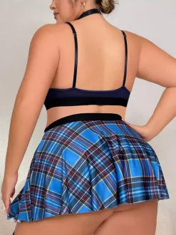 Costume sexy d'écolière pour femme haut jupe dos en T jambières