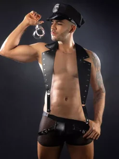 Costume sexy pour homme en cuir PU pour boîte de nuit
