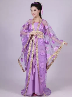 Costume Traditionnel Chinois Femme Tulle Hanfu Robe Ancienne Dynastie Tang 3 Pièces Déguisements Halloween