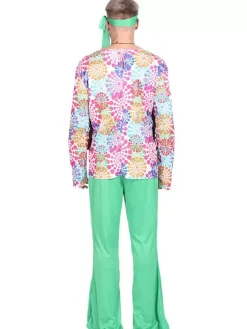 Costume vert Hippies imprimé floral manches longues haut en fibre Costumes rétro pour homme Ensemble vintage