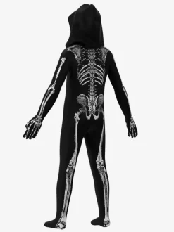 Costume complet de squelette d'Halloween avec capuche pour enfants et adultes tenue moulante à imprimé os 3D