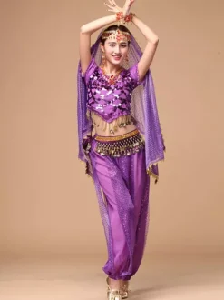 Costume Danse du ventre Bleu en mousseline de soie de danse Bollywood 2026 Robe pour femmes Déguisements Halloween