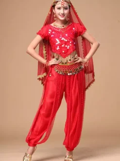Costume Danse du ventre Bleu en mousseline de soie de danse Bollywood 2026 Robe pour femmes Déguisements Halloween