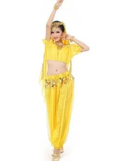 Costume Danse du ventre Charmant en mousseline de soie de danse Bollywood 2026 Robe pour femmes avec le voile Déguisements Halloween
