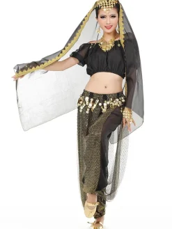 Costume Danse du ventre Charmant en mousseline de soie de danse Bollywood 2026 Robe pour femmes avec le voile Déguisements Halloween