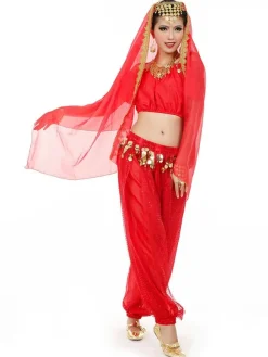 Costume Danse du ventre Charmant en mousseline de soie de danse Bollywood 2026 Robe pour femmes avec le voile Déguisements Halloween
