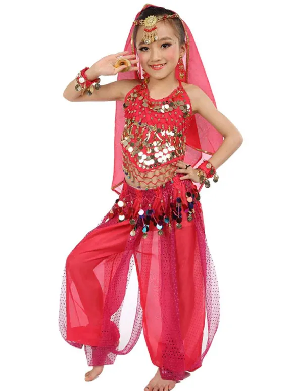 Costume Danse du ventre enfants en mousseline de soie sans manches 2026 Costumes de danse indienne Déguisements Halloween