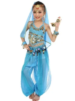 Costume Danse du ventre enfants en mousseline de soie sans manches 2026 Costumes de danse indienne Déguisements Halloween