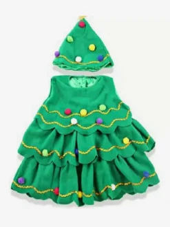 Costume d'arbre de Noël vert de Noël Robe de chapeau en fibre de polyester Costumes de vacances de Noël Ensemble complet