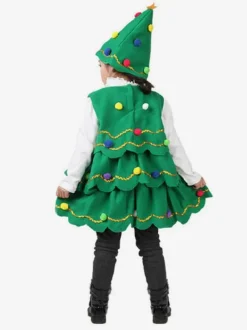 Costume d'arbre de Noël vert de Noël Robe de chapeau en fibre de polyester Costumes de vacances de Noël Ensemble complet