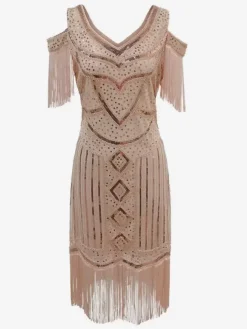 Costume De Charleston Des Années 1920 Robe Manches Courtes Rétro Femmes Élégants Bourgogne
