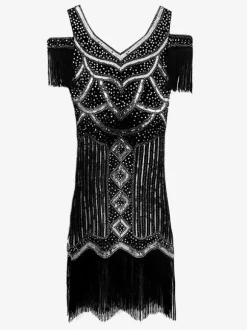 Costume De Charleston Des Années 1920 Robe Manches Courtes Rétro Femmes Élégants Bourgogne
