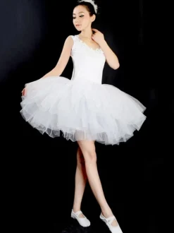 Costume de Danse Ballet Ballerina Robes Femmes Blanc Tutu Dancing Costume Déguisements Halloween