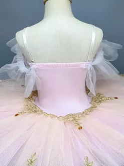 Costume de danse classique robe de ballerine rose brodée pour fille en polyester tenue de danse