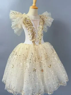 Costume de danse classique - Robe de ballerine champagne en polyester pour spectacle