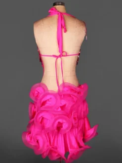 Costume de danse danse latine Costume jaune paillettes franges Halter volants sans manches robe de la femme Déguisements Halloween