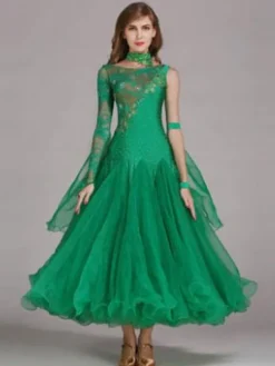 Costume de danse de salon danse robe bleu ciel clair Tulle un manchon Déguisements Halloween