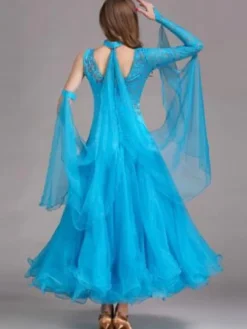 Costume de danse de salon danse robe bleu ciel clair Tulle un manchon Déguisements Halloween