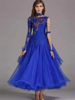 Costume de danse de salon danse robe bleu ciel clair Tulle un manchon Déguisements Halloween
