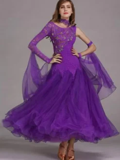 Costume de danse de salon danse robe bleu ciel clair Tulle un manchon Déguisements Halloween