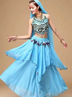 Costume de Danse de Ventre Rouge Orientale en Chiffon Cosplay Femme Déguisements Halloween
