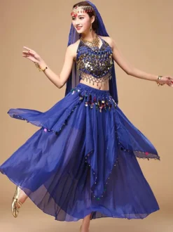 Costume de Danse de Ventre Rouge Orientale en Chiffon Cosplay Femme Déguisements Halloween