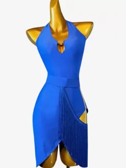 Costume de danse latine bleu Royal pour femmes robe en Lycra et Spandex vêtements de danse élégants pour danseuse latine