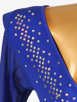 Costume de danse latine bleu Royal robe en Lycra et Spandex pour femmes paillettes élégantes Costume de danse latine